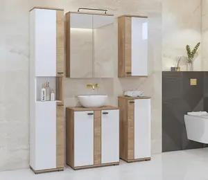 Fargo 21 Bathroom Cabinet H740mm W610mm D180mm - White & Oak Golden Finish