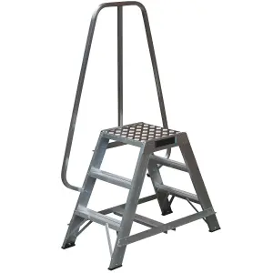 0.7m Heavy Duty Double Sided Fixed Step Ladders Safety Handrail & Wide Platform