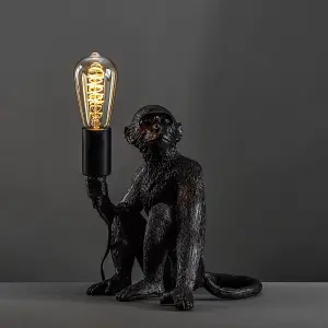 ValueLights Modern Black Painted Monkey Design Table Lamp - Includes 4w LED Helix Filament Bulb 2200K Warm White