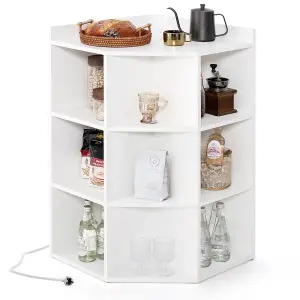 COSTWAY 3-Tier Corner Cabinet Wooden Open Cube Bookshelf with Charging Station