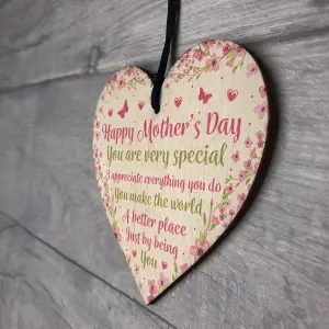 Red Ocean Mothers Day Gifts For Mum Mummy Handmade Wooden Heart Plaque Mum Gift From Daughter Son