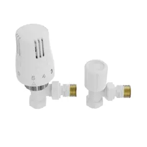 Right Radiators Angled White Thermostatic Radiator Valves 1/2"x15mm TRV & Lockshield One Pair