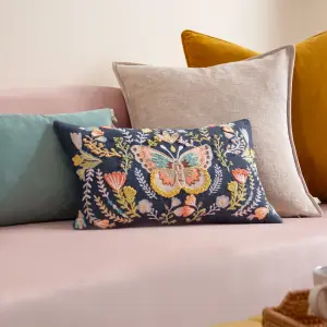 Wylder Mirrored Butterfly Embroidered Feather Rich Cushion