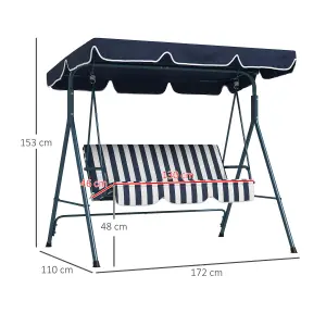 Outsunny Outdoor 3-person Porch Swing Chair with Adjustable Canopy Blue, White