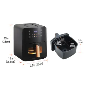 Black 5L Digital Air Fryer with Timer,Non-Stick Removable Basket