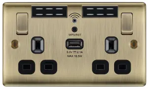 BG Antique Brass 13A Switched Double WiFi extender socket with USB