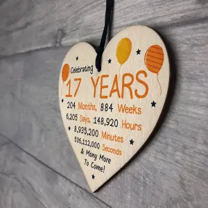 Red Ocean 17th Birthday Novelty Wooden Heart Gift For Son Daughter Brother Sister Friend