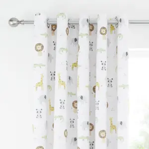 Catherine Lansfield Roarsome Animals 66x72 Inch Black Out Eyelet Curtains Two Panels Natural