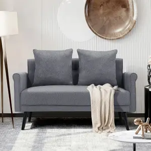 Grey 2 Seat Contemporary Sofa with Rolled Arms for Living Room