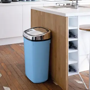 50L Blue Sensor Bin with Chrome Sensor Lid Kitchen Waste Dust Bin Automatic Motor