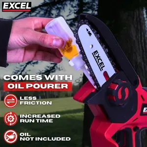 Excel 18V Cordless Mini Chain Saw with 1 x 4.0Ah Battery Charger & Bag