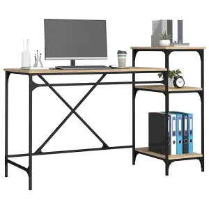 Berkfield Desk with Shelves Sonoma Oak 135x50x90 cm Engineered Wood&Iron