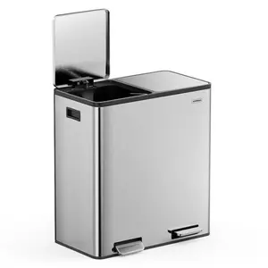 60L Compartment Bins Step On Multi-Compartment Rubbish & Recycling Bin - 60L Stainless Steel