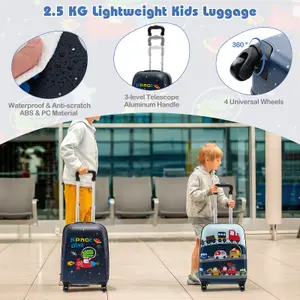 Costway 5 Piece Kids Luggage Set Carry-on Children Rolling Suitcase Set w/ Backpack