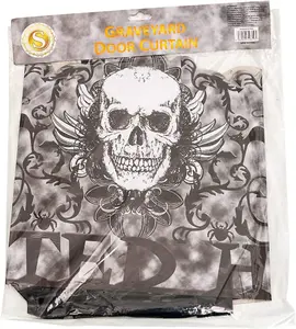 Halloween Door Curtain Shiny Black Foil Decor 90cm x 170cm Haunted House