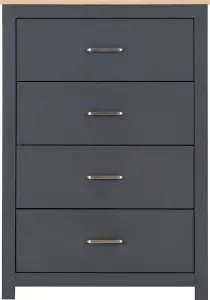 Portland 4 Drawer Chest in Grey with Oak Effect Finish