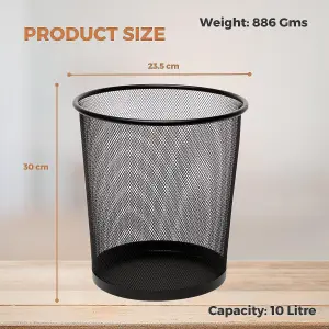 MantraRaj Round Mesh Bins Trash Can Bin Black Nonslip Waste Paper Bin 10 liters Pack Of 1 Metal Bin Indoor Waste Bin