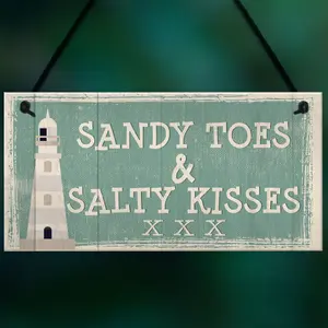 Red Ocean Sandy Toes Shabby Chic Seaside Sand Lighthouse Nautical Themed Plaque Sign Home Decor Gifts