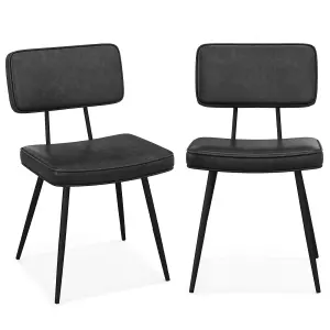 COSTWAY Set of 2 Faux Leather Dining Chairs Padded Kitchen Armless Chairs Metal Legs