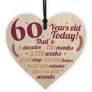 Red Ocean Novelty 60th Birthday Gift Wooden Hanging Heart Chic Sign Plaque Friendship Gift For Mum Dad Gift For Grandparents