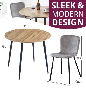 Hallowood Furniture Cullompton Round Dining Table 90cm with 2 Grey Faux Leather Chairs