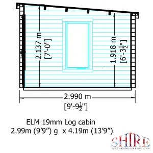 Elm 10x14 19mm Log Cabin with side storage