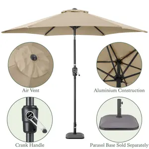 2.7m Crank and Tilt Parasol - Taupe