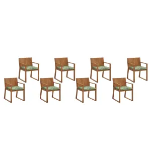 Set of 8 Garden Chairs with Cushions SASSARI Acacia Wood Green