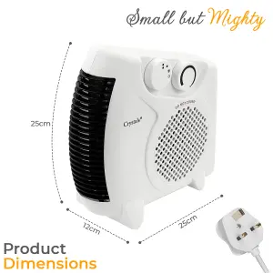 2 in 1 Portable Fan Heater 2KW 2000W Electric Hot & Warm Air, Upright Flatbed Design