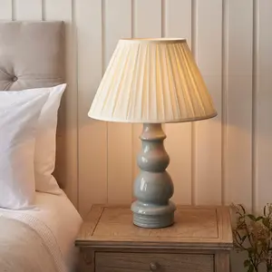 Luminosa Provence & Carla Base & Shade Tall Table Lamp Blue Grey Glaze, Satin Nickel Plate & Cream Fabric