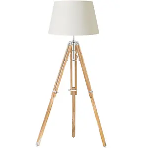 Wood Tripod Floor Lamp Height Adjustable Standing Living Room Light Base Legs