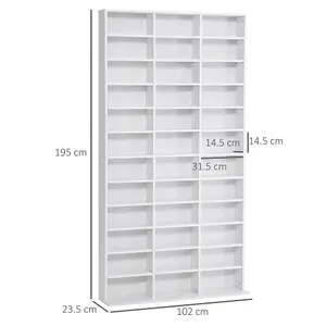 HOMCOM DVD CD Media Storage Cabinet Racks Wooden Shelf, 102 x 195 cm, White