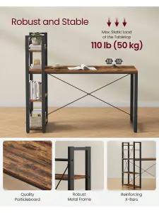 VASAGLE Computer Desk, Writing Desk With Storage Shelves On Left Or Right,  Easy Assembly,  Rustic Brown And Black,Ebony Black