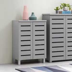 4 Tier Shoe Storage Cabinet 2 Door Cupboard Stand Rack Unit Grey