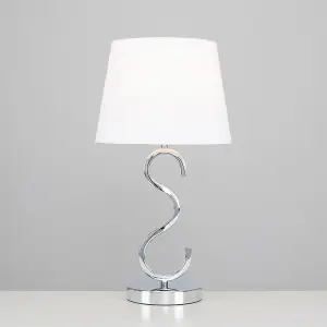 ValueLights Cabonna Sleek Design Chrome Touch Table Lamp with White Tapered Light Shade - with 5w Dimmable LED Candle Bulb