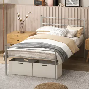 Costway Single Metal Bed Frame Heavy-duty Slatted Platform Bed w/ Headboard & Footboard No Box Spring Needed Silver