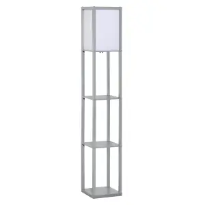 HOMCOM Floor Lamp Reading Lamp with 3-Tier Storage Shelf for Home Office Grey