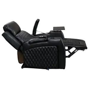 Electric Recliner Chair & Cinema Seat with Massage and Chilled Cup Holders  in Black Leather Aire - Venice Series One