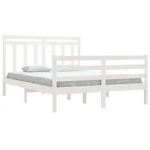 Berkfield Bed Frame White Solid Wood 135x190 cm 4FT6 Double