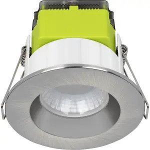 Luceco FType Mk2 Brushed Steel effect Fixed LED Fire-rated Cool & warm Downlight 6W IP65