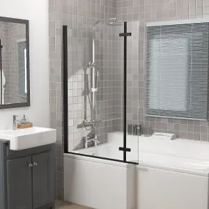 Rinse 810x1400mm Square Bath Shower Screen Bifold 6mm Safety Glass Easy Clean Panel Frameless Pivot Screen Black