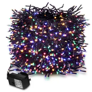 LED Waterproof Cluster Fairy Lights with Green Cable (480 Cluster Lights - 17.5M Cable) - Multicoloured Lights