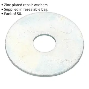 50 PACK - Zinc Plated Repair Washer - M8 x 38mm - Metric - Metal Spacer