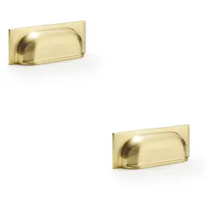 2 PACK - Backplate Cup Handle - Satin Brass 96mm Centres Solid Brass Shaker Drawer Pull