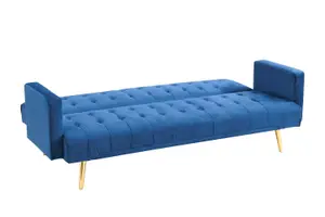 Windsor Sofa Bed, Blue Velvet Gold Legs