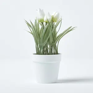 Homescapes White Artificial Tulips in White Decorative Pot, 22 cm Tall