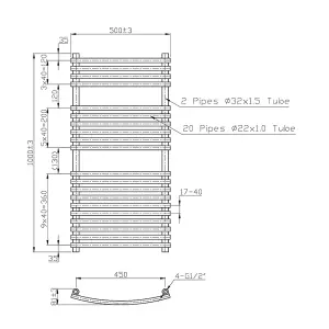 Rinse 1000 x 500mm Curved Chrome Designer Heated Towel Rail
