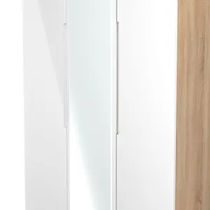 Milan Ready assembled Modern White & oak effect Tall Triple Wardrobe With 1 mirror door (H)1970mm (W)1110mm (D)530mm