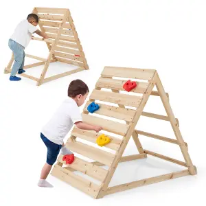 Costway Double Sided Triangle Climber Wooden Climbing Toy w/ Climbing Rocks