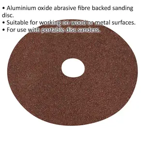 25 Pack of 125mm Fibre Backed Sanding Discs - 24 Grit Aluminium Oxide for Wood and Metal